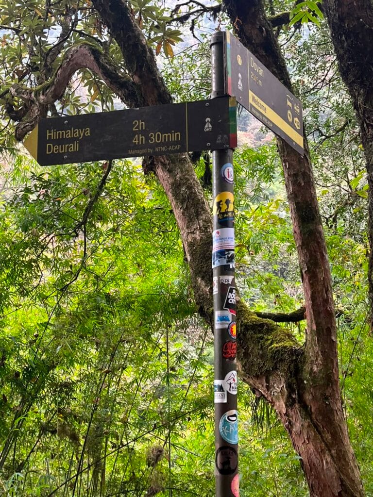 Stone path signpost on the Annapurna Base Camp trail