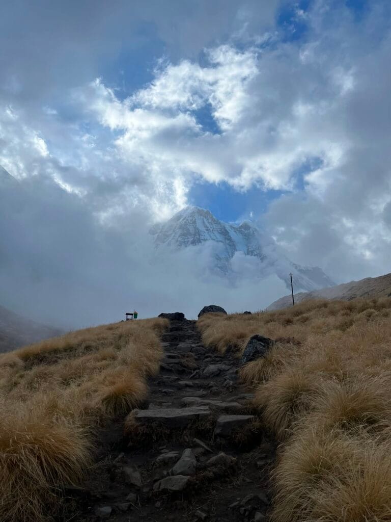 Annapurna trail with high peaks behind