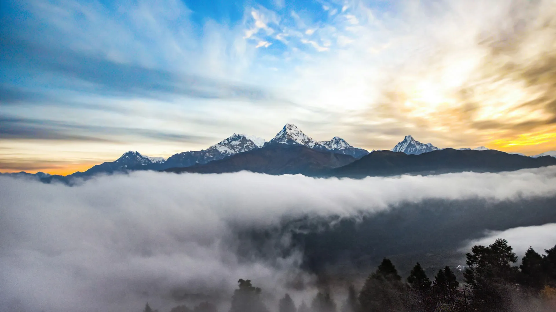 Mountain Evening View from Poonhill while poon hill trek
