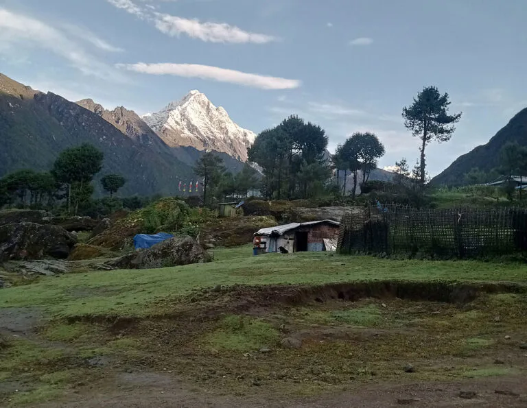 Morning mountain view after landing at Lukla airport