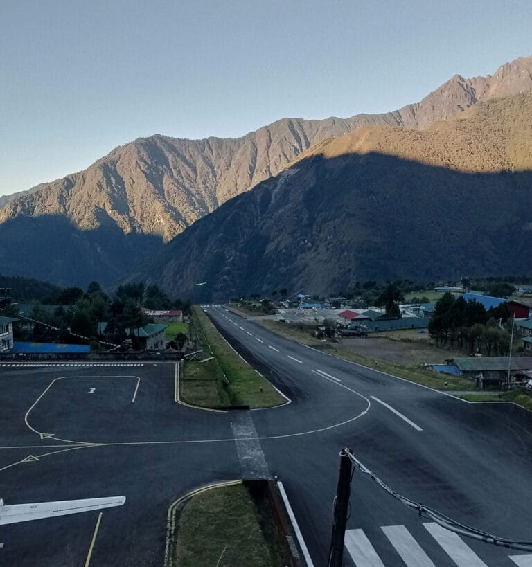View of Lukla airport runway in the Everest region of Nepal