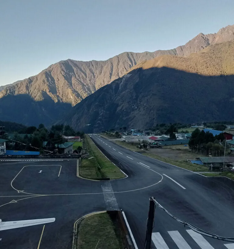 View of Lukla airport runway in the Everest region of Nepal